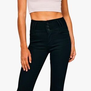 High Waisted Wide 3 Button Waistband Straight Leg Tummy Control Jeans
